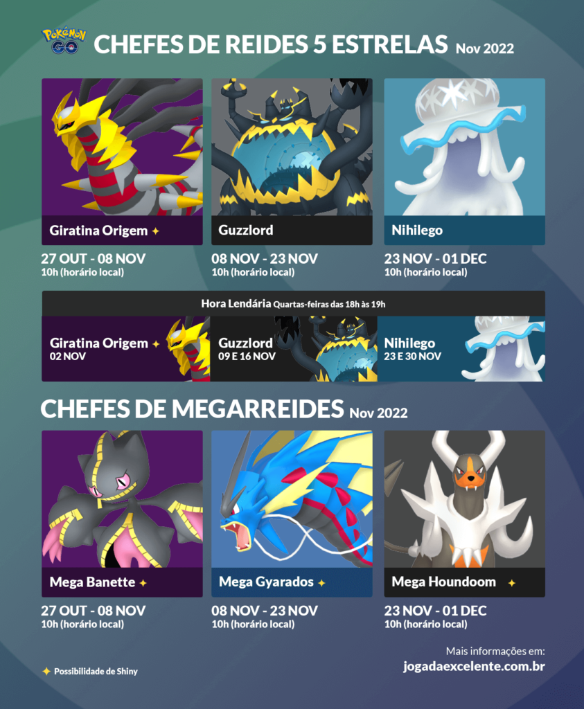Todos eventos do mês de novembro de 2022 no Pokémon GO